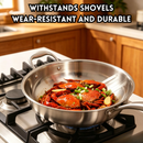 idrop 【34CM–38CM】304 Thickened Stainless Steel Wok Round Bottom Cooking Pan Induction and Gas Compatible with Glass Flying Lid Kuali Keluli Tahan Karat 304 Tebal Dasar Bulat Tidak Lekat Sesuai Dapur Induksi dan Gas Dengan Penutup Kaca Peralatan Dapur (S)