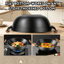 idrop 40CM Deep Cast Iron Wok with Lid Thickened Flat Bottom Double Handle Non Coated Cooking Wok Induction Compatible Kuali Besi Tuang 40CM Dalam Dengan Penutup Kuali Tapak Rata Tebal Pemegang Dua Tanpa Salutan Sesuai Dapur Induksi Peralatan Dapur (S)