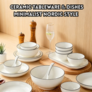 idrop Nordic Ribbed Ceramic Bowl and Plate Set Multi Size Bowls and Plates with Fish Plate Minimalist Dining Tableware Set for Home Kitchen, Set Pinggan Mangkuk Seramik Pelbagai Saiz Dengan Pinggan Ikan Rekaan Minimalis Untuk Dapur Rumah (S)