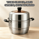 idrop【18CM + 26CM + 34CM】Milk Pot Stainless Steel with Steamer, Double Handle Soup Pot Tall Steamer Pot Cookware Set Periuk Susu Keluli Tahan Karat Pemegang Tunggal Dengan Pengukus Periuk Sup Pemegang Dua Periuk Kukus Bertutup Tinggi Sesuai Dapur (S)