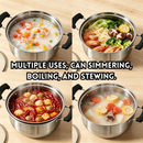 idrop【18CM + 26CM + 34CM】Milk Pot Stainless Steel with Steamer, Double Handle Soup Pot Tall Steamer Pot Cookware Set Periuk Susu Keluli Tahan Karat Pemegang Tunggal Dengan Pengukus Periuk Sup Pemegang Dua Periuk Kukus Bertutup Tinggi Sesuai Dapur (S)