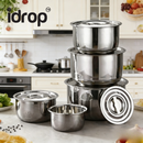 idrop [ 14CM, 18CM, 22CM, 26CM, 30CM ] SUS304 Stainless Steel Bowl with Lid Food Grade Oil Storage Bowl Kitchen Bowl Round Container Periuk Mangkuk Keluli Tahan Karat SUS304 dengan Penutup Bekas Minyak Gred Makanan Mangkuk Sup Bulat Bekas Dapur Rumah (S)