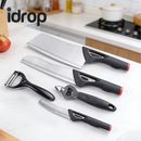 idrop 5PCS Kitchen Knife Set Stainless Steel Knife Meat Slicing Knife Chopping Board with Knife Sharpener Kitchen Tool Set Peralatan Dapur Set Pisau Keluli Tahan Karat 5PCS dengan Papan Pemotong Pisau Hiris Daging Papan Cincang Set Dapur Rumah Asrama (S)