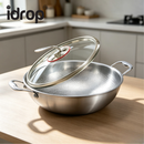 idrop 【24CM - 34CM】Titanium Dengan Penutup Dua Pemegang & Satu Pemegang Sesuai Untuk Dapur Gas dan Induksi Titanium Hammered Wok & Frying Pan with Lid Double Handle Single Handle Flat & Round Bottom Gas Stove Induction Cooker Compatible Kuali (S)