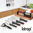 idrop 5PCS Kitchen Knife Set Stainless Steel Knife Meat Slicing Knife Chopping Board with Knife Sharpener Kitchen Tool Set Peralatan Dapur Set Pisau Keluli Tahan Karat 5PCS dengan Papan Pemotong Pisau Hiris Daging Papan Cincang Set Dapur Rumah Asrama (S)