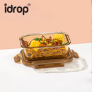 idrop【Rectangle / Round】Multi Size Glass Food Container Microwave Safe Lunch Box with Lid Airtight Fresh Keeping Fruit Bekas Makanan Kaca Warna Teh Bentuk Segi Empat dan Bulat Microwave Dengan Penutup Kedap Udara Bekas Buah dan Bento Pelbagai Saiz (S)