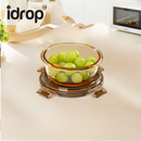 idrop【Rectangle / Round】Multi Size Glass Food Container Microwave Safe Lunch Box with Lid Airtight Fresh Keeping Fruit Bekas Makanan Kaca Warna Teh Bentuk Segi Empat dan Bulat Microwave Dengan Penutup Kedap Udara Bekas Buah dan Bento Pelbagai Saiz (S)