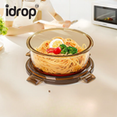 idrop【Rectangle / Round】Multi Size Glass Food Container Microwave Safe Lunch Box with Lid Airtight Fresh Keeping Fruit Bekas Makanan Kaca Warna Teh Bentuk Segi Empat dan Bulat Microwave Dengan Penutup Kedap Udara Bekas Buah dan Bento Pelbagai Saiz (S)