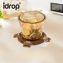 idrop【Rectangle / Round】Multi Size Glass Food Container Microwave Safe Lunch Box with Lid Airtight Fresh Keeping Fruit Bekas Makanan Kaca Warna Teh Bentuk Segi Empat dan Bulat Microwave Dengan Penutup Kedap Udara Bekas Buah dan Bento Pelbagai Saiz (S)