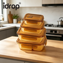 idrop【Rectangle / Round】Multi Size Glass Food Container Microwave Safe Lunch Box with Lid Airtight Fresh Keeping Fruit Bekas Makanan Kaca Warna Teh Bentuk Segi Empat dan Bulat Microwave Dengan Penutup Kedap Udara Bekas Buah dan Bento Pelbagai Saiz (S)