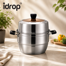 idrop【18CM + 26CM + 34CM】Milk Pot Stainless Steel with Steamer, Double Handle Soup Pot Tall Steamer Pot Cookware Set Periuk Susu Keluli Tahan Karat Pemegang Tunggal Dengan Pengukus Periuk Sup Pemegang Dua Periuk Kukus Bertutup Tinggi Sesuai Dapur (S)