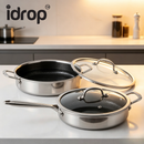 idrop [28CM & 30CM] SUS 316 Stainless Steel Honeycomb Non-Stick Frying Pan Straight Body Pan with Dual Handle, Set Kuali Keluli Tahan Karat SUS 316 Permukaan Sarang Lebah Anti Lekat Kuali Goreng Badan Lurus Pemegang Berkembar Untuk Dapur (S)
