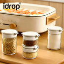 idrop 4 PCS – Seasoning Jar Set Airtight Moisture Proof Kitchen Spice Container Salt Pepper MSG Storage Glass Bottle with Measuring Lid Balang Perasa 4PCS Kedap Udara Anti Lembapan Bekas Garam Rempah MSG Botol Kaca Dengan Penutup Sukatan Untuk Dapur Rumah