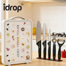idrop 5PCS Kitchen Knife Set Stainless Steel Knife Meat Slicing Knife Chopping Board with Knife Sharpener Kitchen Tool Set Peralatan Dapur Set Pisau Keluli Tahan Karat 5PCS dengan Papan Pemotong Pisau Hiris Daging Papan Cincang Set Dapur Rumah Asrama (S)