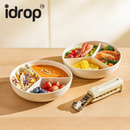 idrop 2 PCS – Ceramic 3 Compartment Steaming Plate Rice Cooker Steamer Tray Baby Food Healthy Diet with Anti Scald Bowl Clip Kitchen Set Pinggan Kukus Seramik 3 Ruang Dulang Kukus Periuk Nasi Pinggan Makanan Bayi Diet Sihat Dengan Penyepit Anti Panas