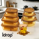 idrop【Rectangle / Round】Multi Size Glass Food Container Microwave Safe Lunch Box with Lid Airtight Fresh Keeping Fruit Bekas Makanan Kaca Warna Teh Bentuk Segi Empat dan Bulat Microwave Dengan Penutup Kedap Udara Bekas Buah dan Bento Pelbagai Saiz (S)