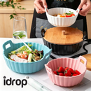 idrop【  7 / 9 INCH 】– Ceramic Double Handle Bowl Instant Noodle Bowl Creative Salad Soup Bowl with Wooden Lid Anti Scald Handle Mangkuk Seramik Pemegang Dua Mangkuk Mi Segera Mangkuk Salad dan Sup Kreatif Dengan Penutup Kayu Pemegang Anti Panas (S)