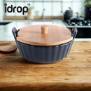 idrop【  7 / 9 INCH 】– Ceramic Double Handle Bowl Instant Noodle Bowl Creative Salad Soup Bowl with Wooden Lid Anti Scald Handle Mangkuk Seramik Pemegang Dua Mangkuk Mi Segera Mangkuk Salad dan Sup Kreatif Dengan Penutup Kayu Pemegang Anti Panas (S)