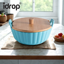 idrop【  7 / 9 INCH 】– Ceramic Double Handle Bowl Instant Noodle Bowl Creative Salad Soup Bowl with Wooden Lid Anti Scald Handle Mangkuk Seramik Pemegang Dua Mangkuk Mi Segera Mangkuk Salad dan Sup Kreatif Dengan Penutup Kayu Pemegang Anti Panas (S)