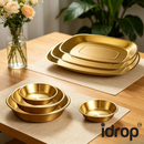 idrop 304 Stainless Steel Plate Bowl Deep Oval Serving Tray BBQ Flat Bottom Snack Dessert Dish Gold Serving Tray Pinggan Keluli Tahan Karat 304 Satu Lapisan Pinggan Bujur Dalam Pinggan Snek Pencuci Mulut Dulang Hidangan Warna Emas Peralatan (S)