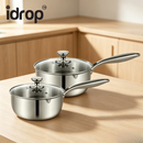 idrop【18CM / 20CM】Stainless Steel Pot with Glass Lid Double Pour Spout Milk Pot Baby Food Steaming Cooking Noodle Soup Pot Single Serving Periuk Keluli Tahan Karat 18CM / 20CM Penutup Kaca Corong Tuang Dua Arah Periuk Susu Makanan Bayi Kukus dan Mi (S)