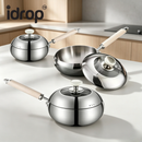 idrop【22CM – 26CM】SUS 304 Deep Belly Wok Single Handle Cooking Pan Induction and Gas Stove Compatible Kitchen Cookware Kuali Perut Dalam SUS 304 22CM–26CM Pemegang Tunggal Kuali Memasak Sesuai Dapur Induksi dan Gas Peralatan Dapur Rumah Tangga (S)
