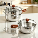 idrop 16CM 304 Stainless Steel Steamer Pot Milk Pot Instant Noodle Cooker Single Serving Soup Steaming Cooking Pot Kitchen Cookware Periuk Kukus 16CM Keluli Tahan Karat 304 Makanan Periuk Susu Mi Segera Periuk Sup Satu Hidangan Peralatan Dapur Rumah (S)