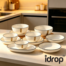idrop Nordic Ribbed Ceramic Bowl and Plate Set Multi Size Bowls and Plates with Fish Plate Minimalist Dining Tableware Set for Home Kitchen, Set Pinggan Mangkuk Seramik Pelbagai Saiz Dengan Pinggan Ikan Rekaan Minimalis Untuk Dapur Rumah (S)