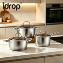 idrop 3PCS 【18CM，20CM，22CM】304 Stainless Steel Cookware Set 18CM Milk Pot 20CM & 24CM Soup Pot Induction Compatible Durable Kitchen Cooking Pot Set, Set Periuk Keluli Tahan Karat 304 3PCS Periuk Susu 18CM , Periuk Sup 20CM & 24CM Sesuai Dapur Induksi (S)