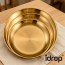 idrop 【23CM – 30CM】Stainless Steel Round Serving Tray Thickened Gold BBQ Plate Fruit Cake Dining Shallow Serving Dish Kitchen Tableware Pinggan Bulat Keluli Tahan Karat 23CM–30CM Tebal Warna Emas BBQ Pinggan Buah Kek Makan Dulang Hidangan Cetek (S)