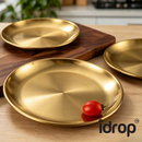 idrop 【23CM – 30CM】Stainless Steel Round Serving Tray Thickened Gold BBQ Plate Fruit Cake Dining Shallow Serving Dish Kitchen Tableware Pinggan Bulat Keluli Tahan Karat 23CM–30CM Tebal Warna Emas BBQ Pinggan Buah Kek Makan Dulang Hidangan Cetek (S)