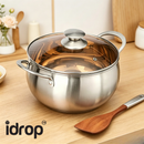 idrop 24CM – Thickened Stainless Steel Soup Pot Composite Base Cooking Pot Double Handle Induction and Gas Compatible Pearl Pot Kitchen Cookware Set Set Periuk Sup Keluli Tahan Karat Tebal Tapak Berlapis Pemegang Dua Sesuai Dapur Induksi dan Gas (S)