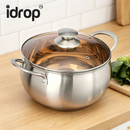 idrop 24CM – Thickened Stainless Steel Soup Pot Composite Base Cooking Pot Double Handle Induction and Gas Compatible Pearl Pot Kitchen Cookware Set Set Periuk Sup Keluli Tahan Karat Tebal Tapak Berlapis Pemegang Dua Sesuai Dapur Induksi dan Gas (S)