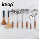 idrop Kitchen Utensil Set Stainless Steel Wooden Handle Spatula Long Handle Heat Resistant Non Stick Soup Ladle Cooking Tool Set Set Peralatan Dapur Keluli Tahan Karat Pemegang Kayu Spatula Tidak Melekat Senduk Sup Alat Memasak Set (S)