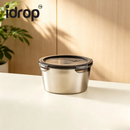 idrop 【350ML / 550ML / 900ML】Stainless Steel Food Storage Container with Lock Clip Lunch Box Airtight Fresh Keeping Bowl with Lid Set Set Bekas Simpanan Makanan Keluli Tahan Karat Dengan Klip Kunci Kotak Bento Bekas Kedap Udara Mangkuk Dengan Penutup (S)
