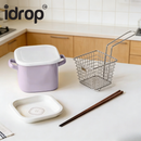 idrop 4 PCS – Macaron Fry Pot Mini Enamel Deep Fryer with Strainer Small Household Frying Pot Kitchen Cookware Set Set Periuk Goreng Macaron Mini Enamel Dengan Penapis Periuk Goreng Kecil Rumah Peralatan Dapur