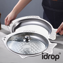 idrop 【40CM / 46CM / 52CM 】304 Stainless Steel PanKeluli Tahan Karat, Ikan Bakar Pemanggang Stim Tray, Stainless Steel Fish Shape Steam Food Tray With Glass Lid