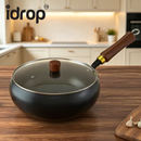 idrop 24CM Deep Belly Wok Traditional Pumpkin Shape Iron Wok Flat Bottom Cooking Pan Induction Gas Stove Compatible Kitchen Cookware Kuali Besi Perut Besar Bentuk Labu Kuali Goreng Dasar Rata Sesuai Dapur Induksi dan Dapur Gas Peralatan Dapur Rumah (S)