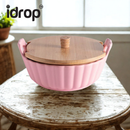 idrop【  7 / 9 INCH 】– Ceramic Double Handle Bowl Instant Noodle Bowl Creative Salad Soup Bowl with Wooden Lid Anti Scald Handle Mangkuk Seramik Pemegang Dua Mangkuk Mi Segera Mangkuk Salad dan Sup Kreatif Dengan Penutup Kayu Pemegang Anti Panas (S)
