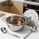 idrop 30CM Stainless Steel Steamer Pot Multi Function Steaming Cooking Pot with Steamer Tray Kitchen Soup Pot Periuk Kukus Keluli Tahan Karat Periuk Kukus Pelbagai Fungsi dengan Dulang Kukus Periuk Sup Dapur (S)