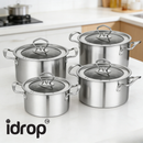 idrop [ 18CM, 20CM , 22CM, 24CM ] 4PCS Thick Stainless Steel Soup Cooking Pot Double Handle Induction Gas Stove Compatible Kitchen Cookware Periuk Sup Keluli Tahan Karat Tebal Periuk Susu Periuk Pemegang Dua Sesuai Dapur Induksi dan Dapur Gas (S)