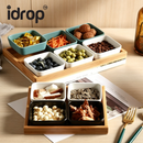 idrop【 4 / 6 Grid 】Small Square Ceramic Bowl with Wooden Tray Snack Plate Nuts Sauce Dip Plate Home Serving Platter Random Colour Mangkuk Kecil Segi Empat Seramik 4 / 6 Petak Dengan Dulang Kayu Pinggan Snek Kekacang Buah Kering Sos Warna Rawak (S)