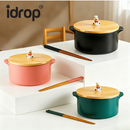 idrop Ceramic Instant Noodle Bowl with Wooden Lid Chef Handle Chopsticks Phone Holder Soup Bowl Ceramic Bowl with Cover Mangkuk Mi Segera Seramik Dengan Penutup Kayu Bentuk Chef Penyepit Pemegang Telefon Mangkuk Sup Seramik Bersalut Dengan Penutup (S)
