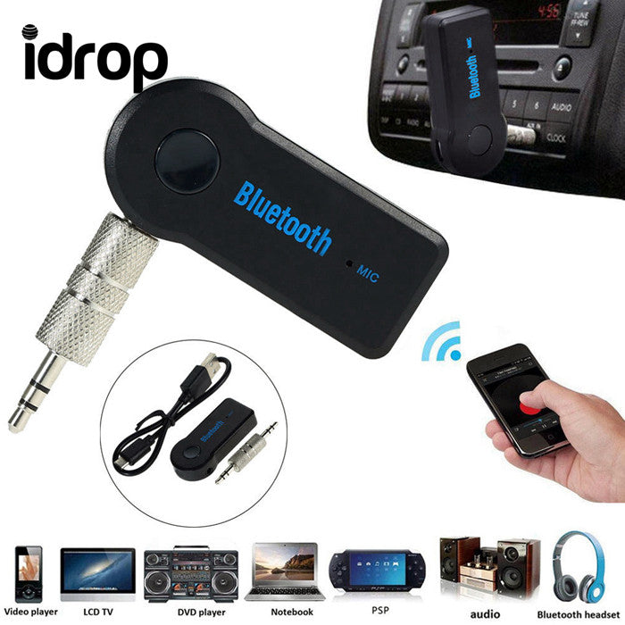 idrop Wireless Bluetooth 3.5mm AUX Audio Stereo Music Home Car Receiver Adapter Mic