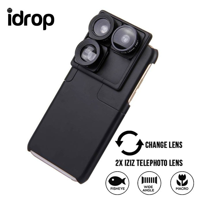 idrop 4 in 1 0.65X Wide Angle & 180 Degree Fish Eye Lens & 2X iZiZ Telephoto Lens & Phone Case Camera Lens Phone Case for iphone 6 / 6s / 6P / 6SP