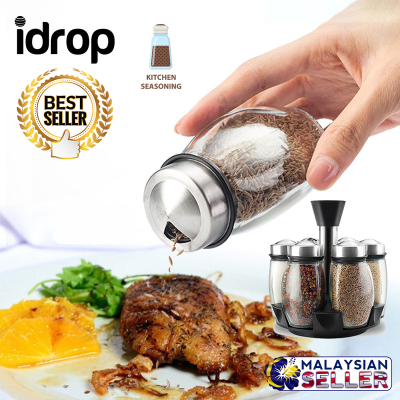 idrop 6 in 1 Kitchen Seasoning Storage Jar Set For Salt Sugar Pepper Spices