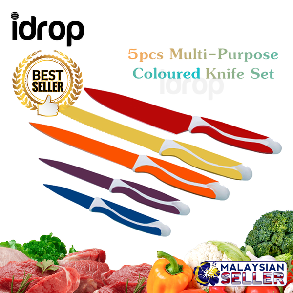 idrop 5 pieces Multipurpose Stainless Steel Colored Knife Cutlery Set