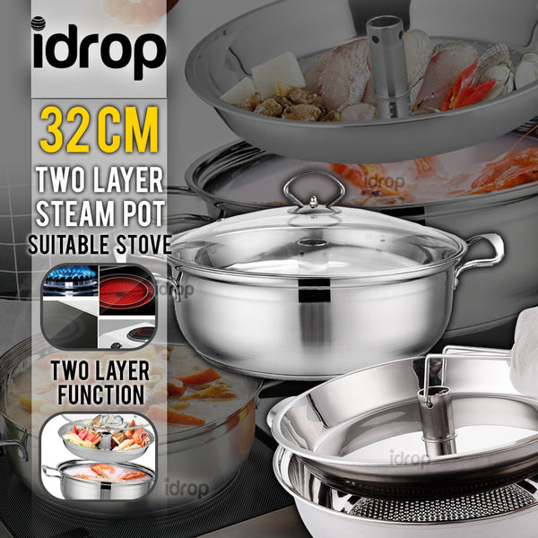 idrop 32cm Multifunction 2 Layer Stainless Steel Cookware Soup & Steam Pot