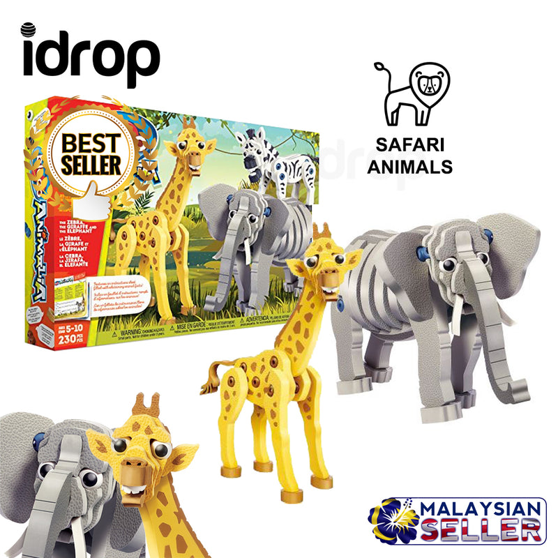 idrop Giraffe/Elephant Wild Safari Animals Foam EVA Building Block Toy Set For Kids And Children