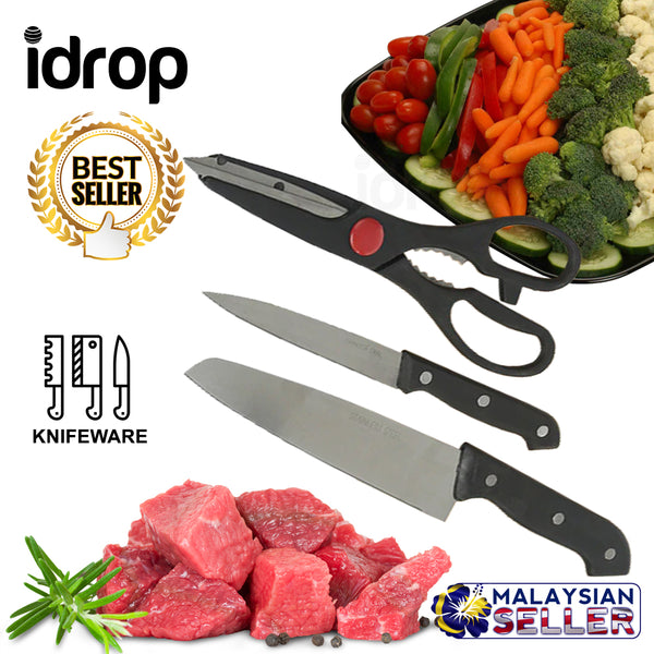 idrop Set of 3 Stainless Steel Kitchen Knives And Scissors Kitchen Tools